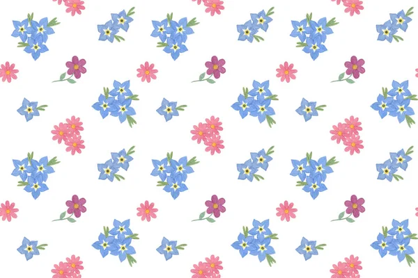 Forget-me-nots and rose flowers seamless pattern — Stock Photo, Image