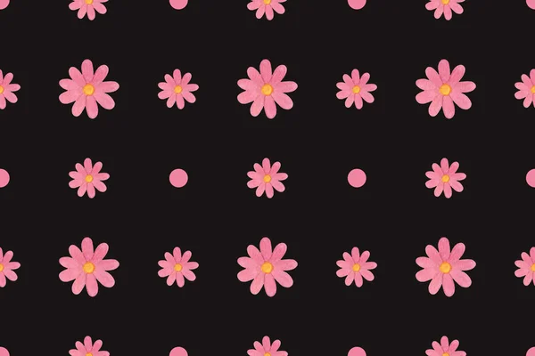 Розовые цветы и горошек черный фон — стоковое фото