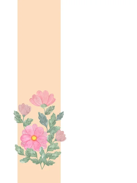 Plantilla de banner vertical rosa claro, vintag de acuarela dibujada a mano — Foto de Stock