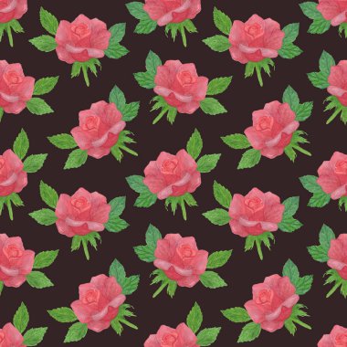 Kırmızı gül çiçeği dikişsiz desen, el çizilmiş çiçek kompozisyonu 