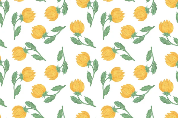 シンプルなファンタジーオレンジの花と葉、抽象的な花のデザイン — ストック写真