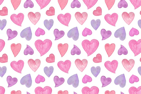 Pink and violet watercolor hand drawn hearts seamless pattern, i — Stock Photo, Image