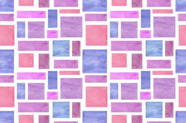 Suluboya el çizilmiş renkli geometri rakamlar tekrar desen, mavi, pembe ve Mor pastel tonları