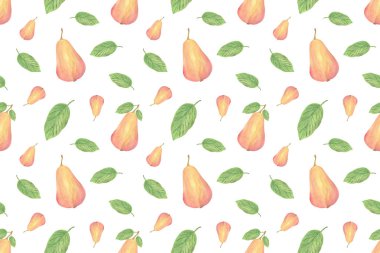 el armut tekrar desen çizilmiş, sonbahar mevsimsel dikişsiz süs, parlak ve canlı renklerde sonbahar ve hasat zamanı sembolü