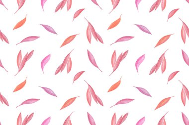 Kırmızı suluboya fantezi yaprakları tekrar desen, çiçek kompozisyonu, basit dikişsiz süs