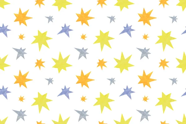 A repeat pattern of stars of different colors and sizes on the white background — Stock Photo, Image