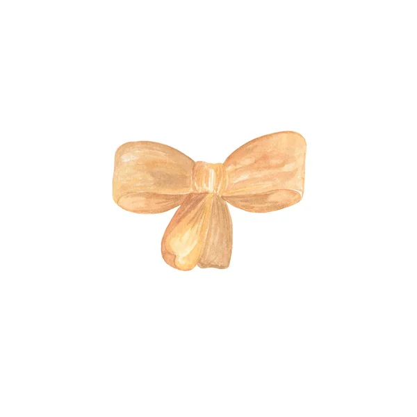Watercolor hand drawn light brown bow, simple pattern for holiday design — Stock Photo, Image