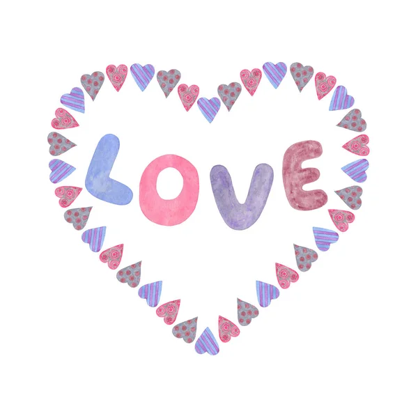 Original dibujado a mano acuarela corazón con la palabra amor en el interior, símbolo de San Valentín vacaciones — Foto de Stock