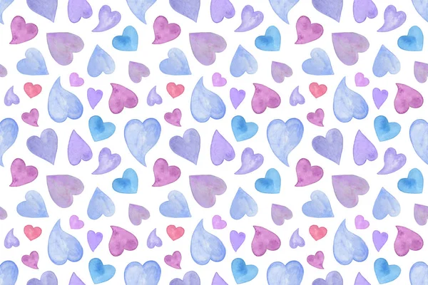 Repita o padrão de corações azuis e violetas de tamanhos diferentes — Fotografia de Stock