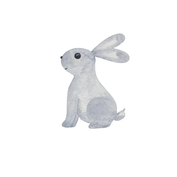 A lovely hand drawn illustration of a cute little grey Easter bunny — Stock Photo, Image