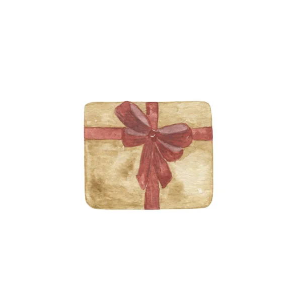 Padrão de Natal sazonal tradicional, uma caixa de presente com um laço de fita em cores vintage vibrantes — Fotografia de Stock