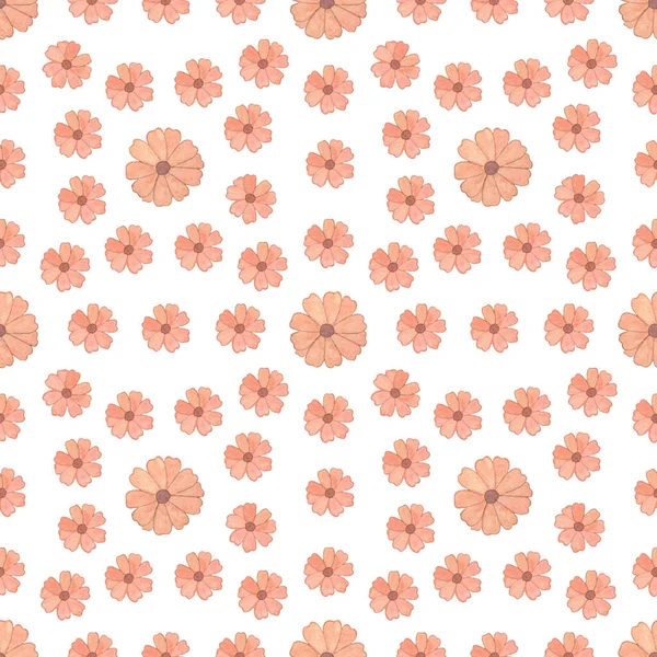 Tekrar eden suluboya desenler süslü şeftali rengi zarif moda çiçekler, el çizimi basit minimalist kumaş, tekstil, hediye kağıdı