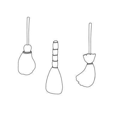 Beyaz arka planda cadı süpürgelerinin orijinal el çizimi çizimi vektör çizimi, Cadılar Bayramı parti tasarım unsuru, Cadılar Bayramı için bir cadı aracı veya temizlik süpürgesi aracı, bayram sembolü