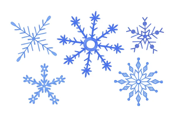Akvarell snöflinga Jul vinter semester hand dras symbol i slutet av året familj fest, gratulationskort festligt humör enkelt mönster, inbjudan — Stockfoto