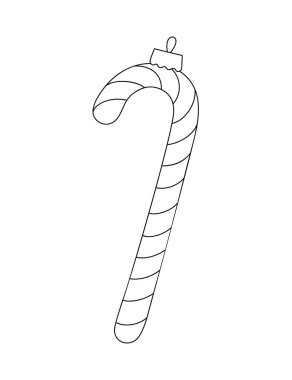 Noel ağacı şenlik dekoru çizgili şeker kamışı şeklinde gösterişli basit karalama el çizimi, kış tatili için vektör çizimi tebrik kartı, davetiyeler, pankart, dekor, çıkartmalar