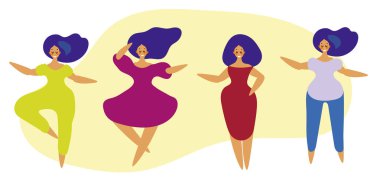 Dans eden kızların düz tasarım seti. Vektör Illustration.