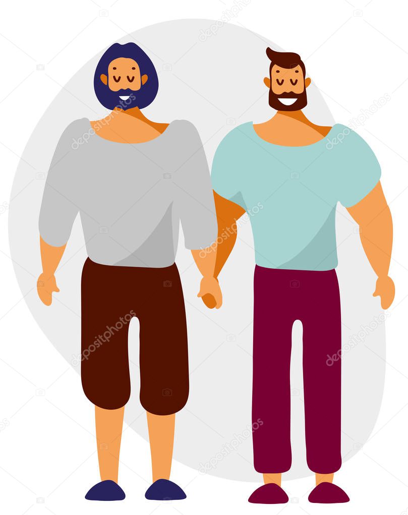 LGBT couple of men, transgender, romantic partners on an isolated white background.