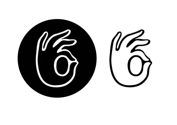 Ok Zeichen Hand Symbol. Handkontursymbol auf weißem und schwarzem Hintergrund. Aktienvektor. — Stockvektor