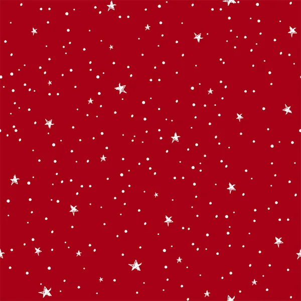 Padrão sem costura vetorial. Estrelas brancas e pontos em um fundo vermelho. Fundo para design, scrapbooking, papel de parede, papel de embrulho. Padrão festivo brilhante . — Vetor de Stock