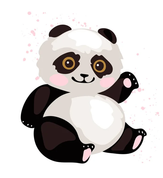 Симпатичная панда сидит и машет лапой. Простая плоская векторная иллюстрация. Животное в зоопарке, элемент дизайна, изолированный на белом фоне. — стоковый вектор