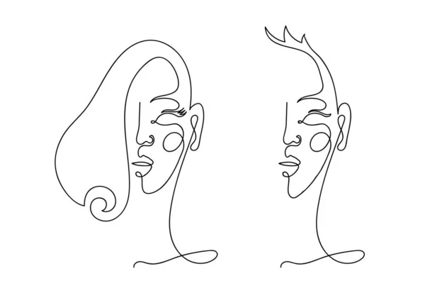 Portrait Masculin Féminin Linéaire Abstrait Dessin Moderne Main Visage Féminin — Image vectorielle
