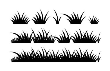 Black silhouette grass vector, horizontal border. Set of elements for design, meadow, field, plants. The illustration is isolated on a white background clipart
