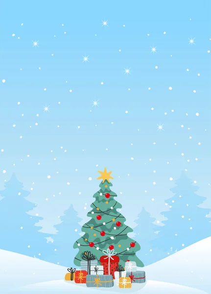 Tarjeta Navideña Moderna Con Espacio Para Copiar Árbol Navidad Decorado — Vector de stock