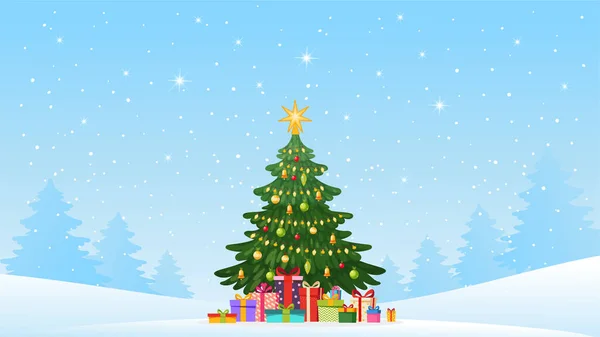 Cartão Natal Moderno Com Espaço Cópia Árvore Natal Decorada Com — Vetor de Stock