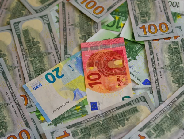 Moneda Euro Eur Dólares Estadounidenses Usd Fondo Dinero — Foto de Stock