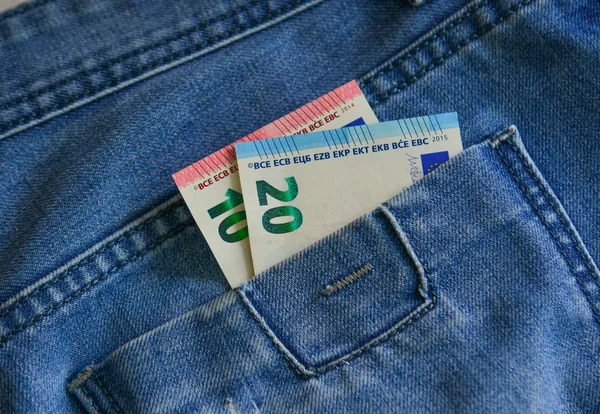 Euro Banknotes Eur Pocket Jean Money Background — Stock Photo, Image