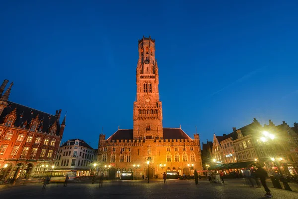 Bruges Belgio Ottobre 2018 Scena Notturna Della Torre Campanaria Belfort — Foto Stock