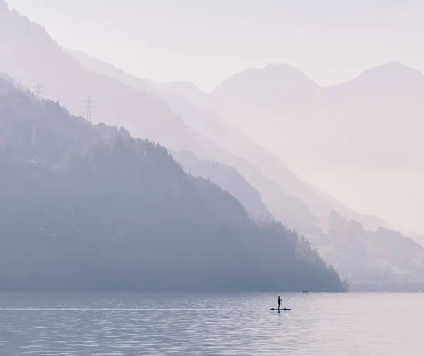 Swiss Lake Sunset Brienz Switzerland Turquoise Lake Brienz Set Spectacular — Stock Photo, Image