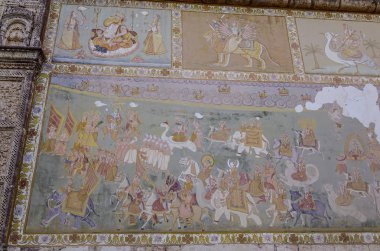 Jodhpur, Hindistan - 7 Kasım 2017. Duvar resimleri Mehrangarh kale Jodhpur, Hindistan. 1460 civarında inşa, Kale şehrin yukarısındaki 410 ayakları yer alır.