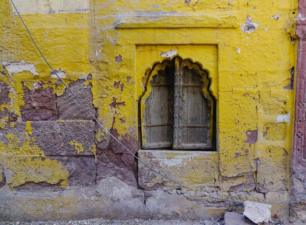 Fenêtre Bois Ancien Bâtiment Jodhpur Inde Jodhpur Est Deuxième Grande — Photo