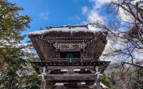 Campanile Dell Antico Tempio Nel Villaggio Storico Shirakawago Inverno Gifu — Foto Stock