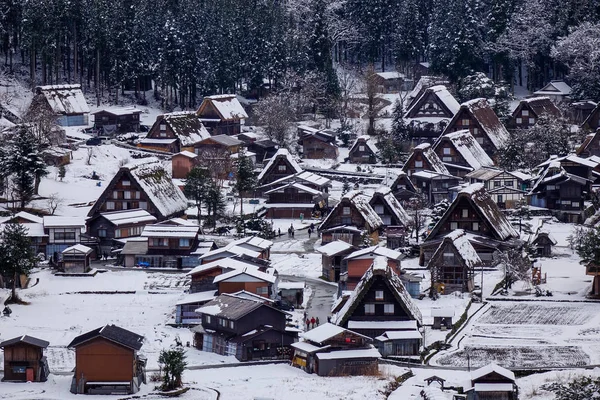 Veduta Aerea Del Villaggio Storico Shirakawago Inverno Gifu Giappone Shirakawago — Foto Stock