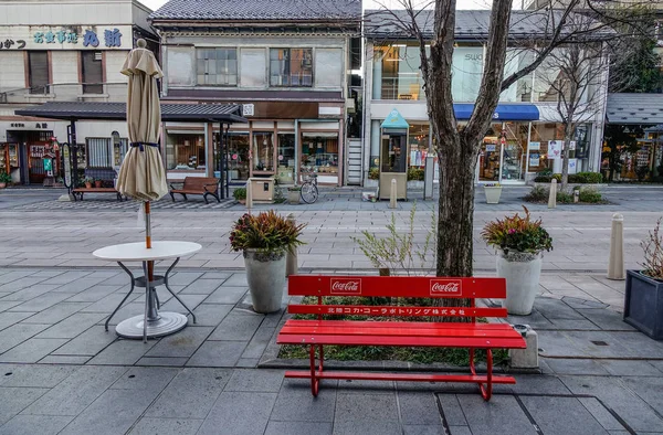 Nagano Japão Dezembro 2015 Bancos Calçada Pedonal Área Parque Cidade — Fotografia de Stock