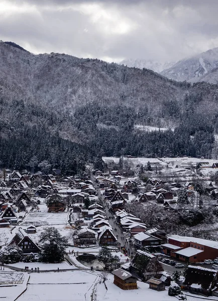 Vista Aérea Del Pueblo Histórico Shirakawago Invierno Gifu Japón Shirakawago — Foto de Stock