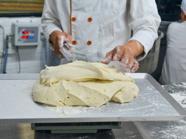 Tablo bir fırın ekmek hamur hazırlanıyor. Gıda arka plan.