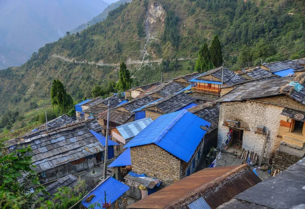 Aldeia Antiga Com Muitas Casas Pedra Colina Nepal — Fotografia de Stock