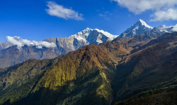 Piękny Śnieg Szczyty Zakres Annapurna Nepal Annapurna Obejmuje Jeden Szczyt — Zdjęcie stockowe