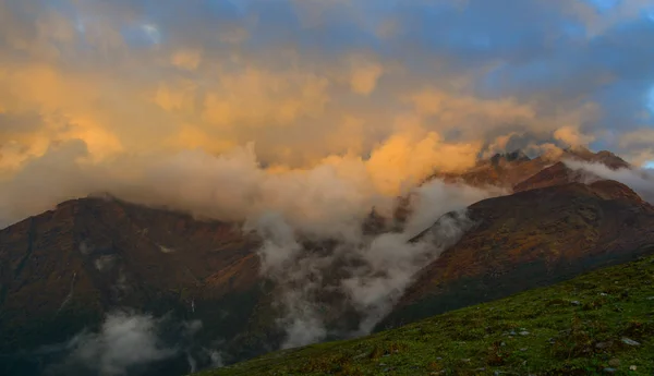 Peak of Nepal Annapurna Range under sun light in the dawn.