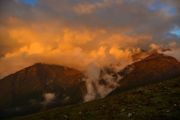 Peak of Nepal Annapurna Range under sun light in the dawn.