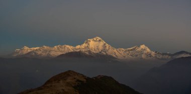 Tepe Nepal Annapurna aralığı güneş şafak ışığı altında.