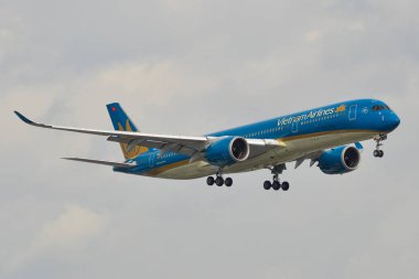 Saigon, Vietnam - 24 Haziran 2018. Vietnam Tan oğlu Nhat Havalimanı (Sgn) Saigon (Ho Chi Minh City), Vietnam'nda açılış hava yolları'nın Airbus A350-900 uçak.