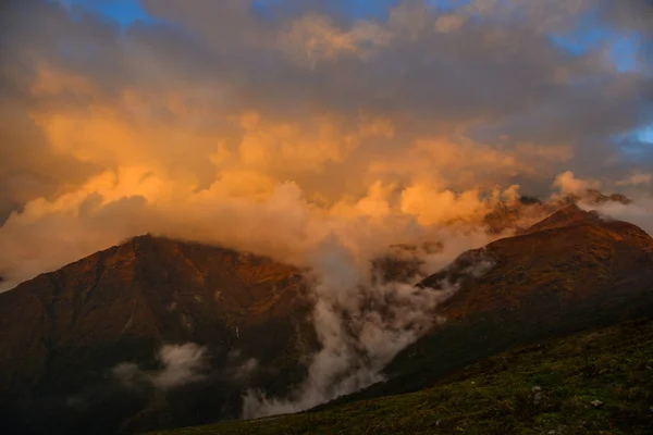 Peak of Nepal Annapurna Range under sun light in the dawn.