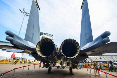 Singapur - 10 Şubat 2018. Mcdonnell Douglas F-15sg Eagle savaş uçağı Singapur hava gücü'nün (Rsaf) Changi, Singapore.