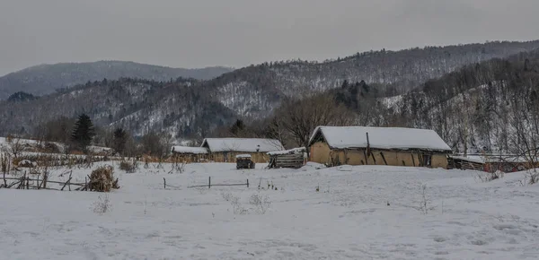 Oude Houten Huizen Het Snow Village Mohe County China — Stockfoto