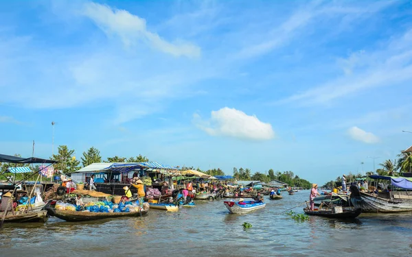 Mekong Delta Vietnam Feb 2016 Visa Nga Nam Flytande Marknad — Stockfoto