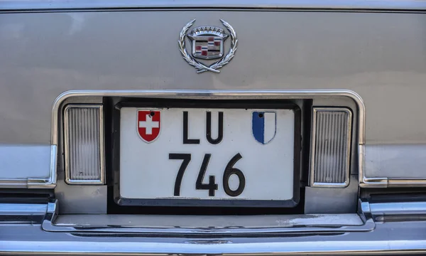 Lucerna Suíça Outubro 2018 Placa Matrícula Suíça Carro Cadillac Vintage — Fotografia de Stock